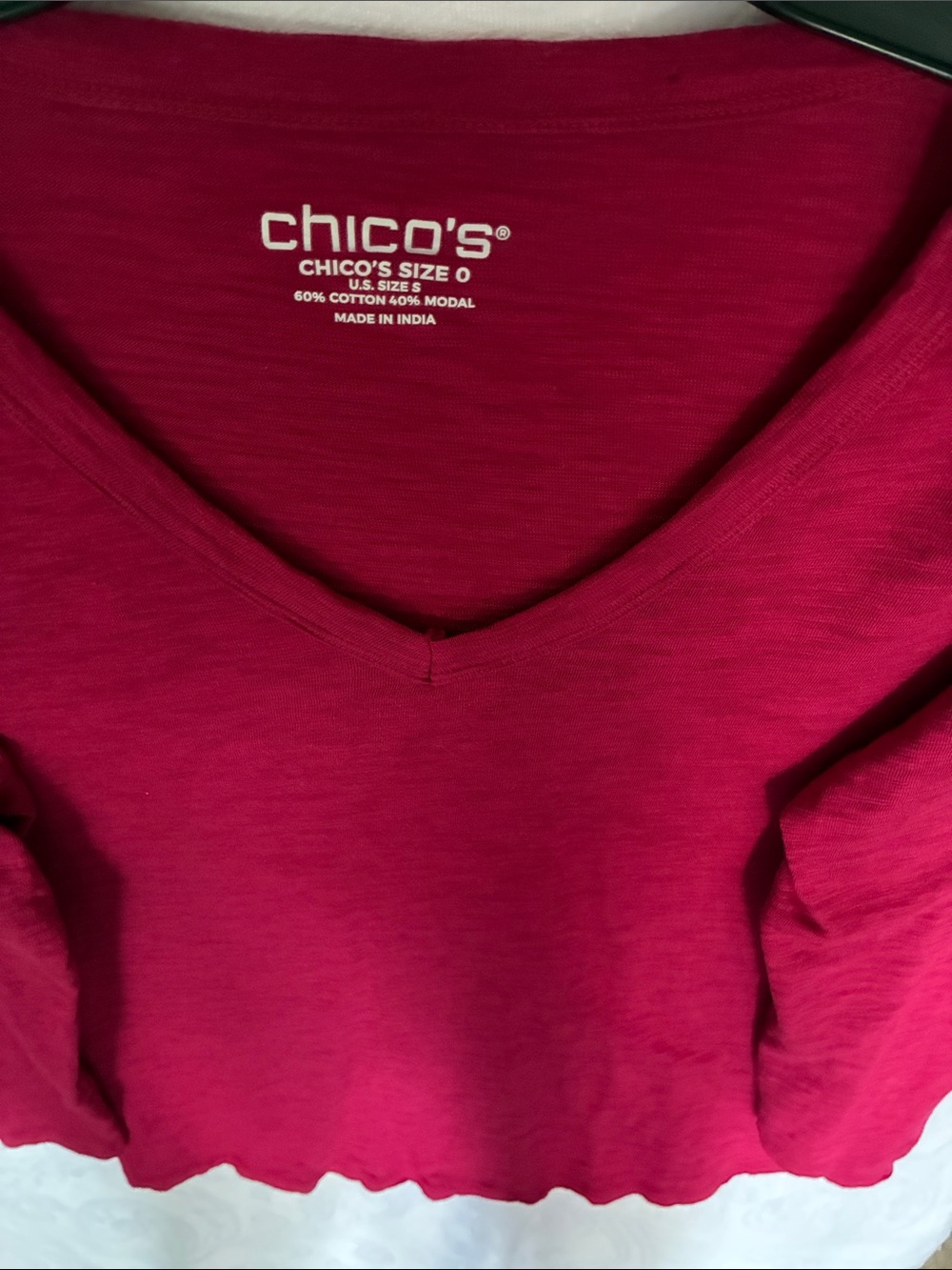 Chico's Raspberry V-Neck Long Sleeve Top - Picture 3 of 4